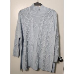 Mersea Fisherman Cable Knit Dolman Sleeve Split Hem Sweater Blue One Size‎ OS